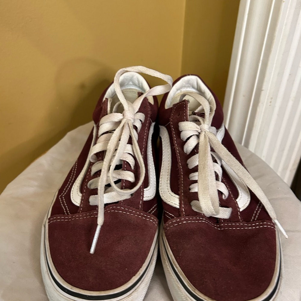 Vans Burgundy and White Sneakers